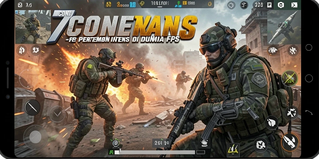 Tampilan gameplay seru di 7CONE dengan aksi tembak-menembak intens.