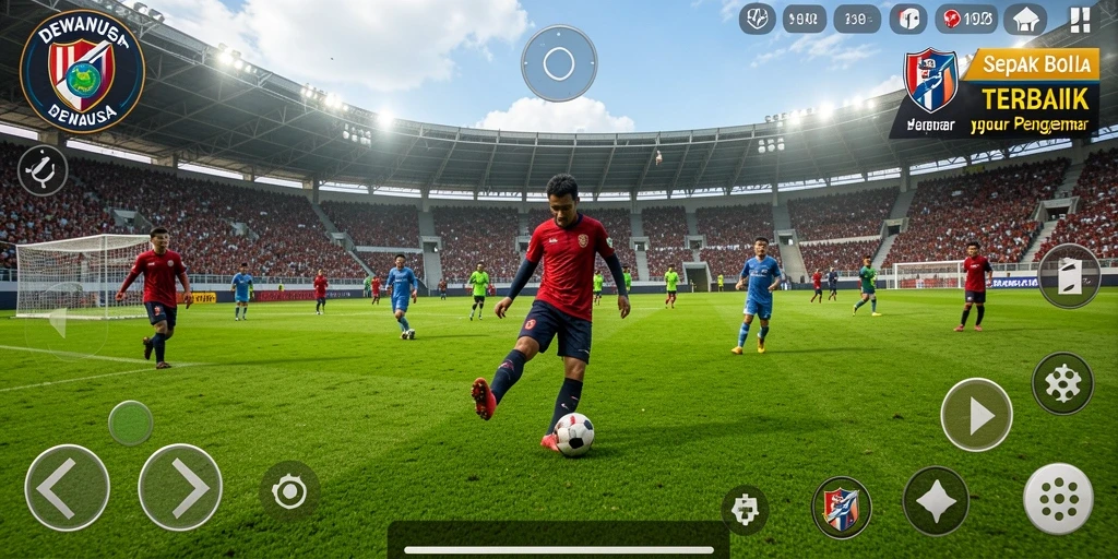 Tampilan gameplay mendebarkan dari DEWANUSA saat pertarungan sepak bola.
