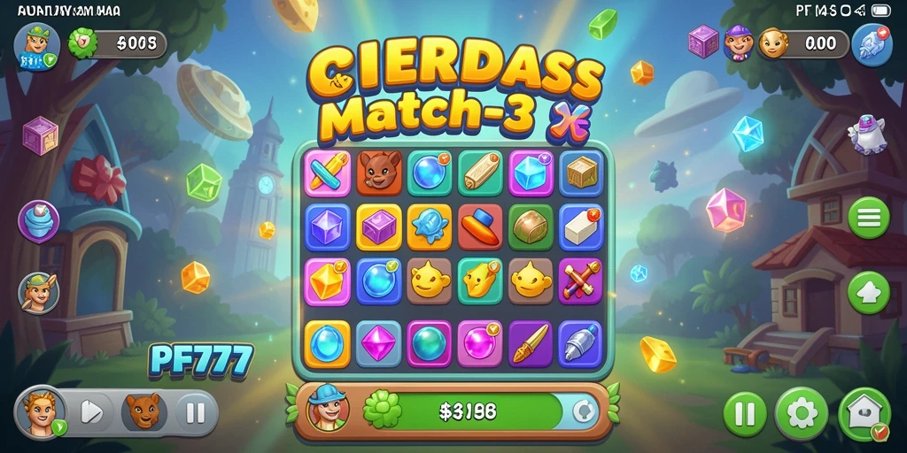 Tangkapan layar gameplay PF777 menampilkan momen seru mencocokkan item Match-3.
