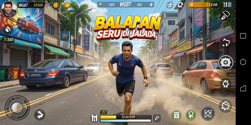 Gameplay seru balapan mobil dalam WG87 dengan lintasan menantang.